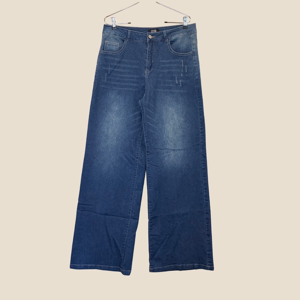 Hello Bello Wide Leg Jeans Women 32 Distressed Y2K High Rise Flattering